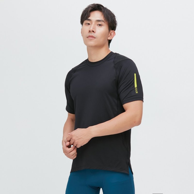 后背剪接网眼缇花上衣(男)-隧海黑 - 男装上衣/T 恤 - 聚酯纤维 黑色