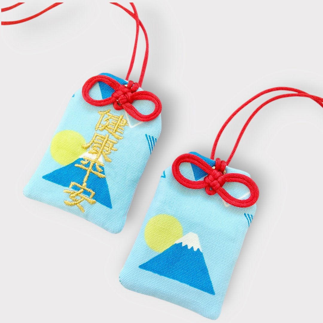 【可定制祝福】和风富士山。御守款平安符袋 (可绣名字) - 平安符/符袋 - 棉 蓝色
