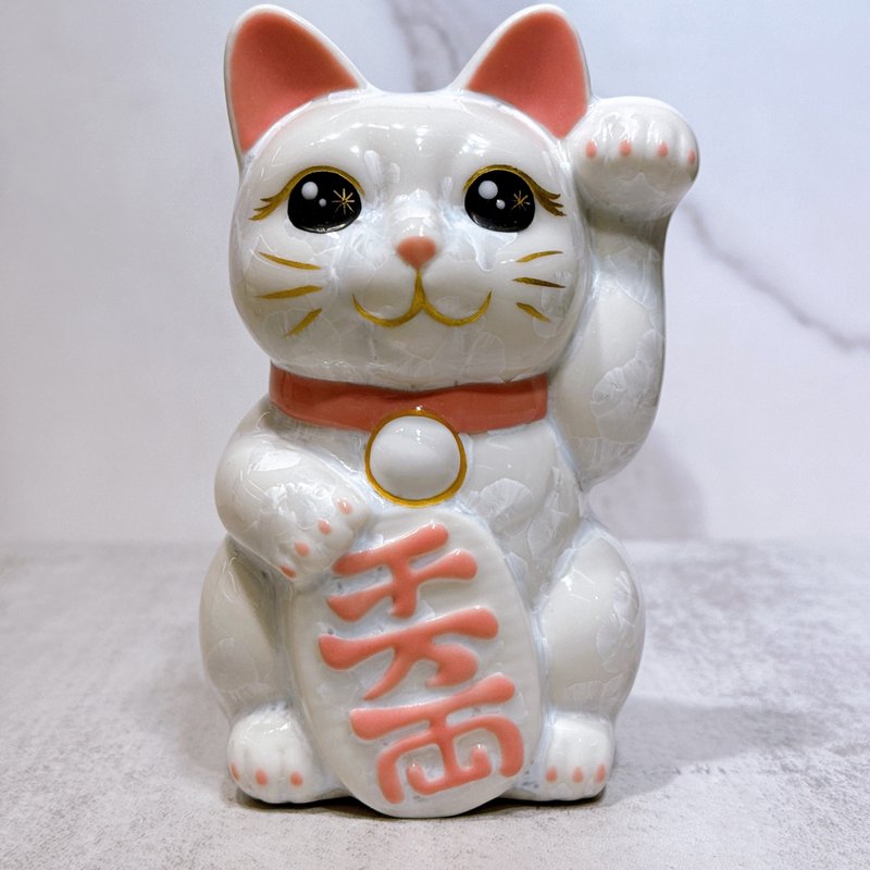 【晶雅瑞猫】日本清水烧招财猫 | 花结晶 白 千万両 左 - 摆饰 - 瓷 白色