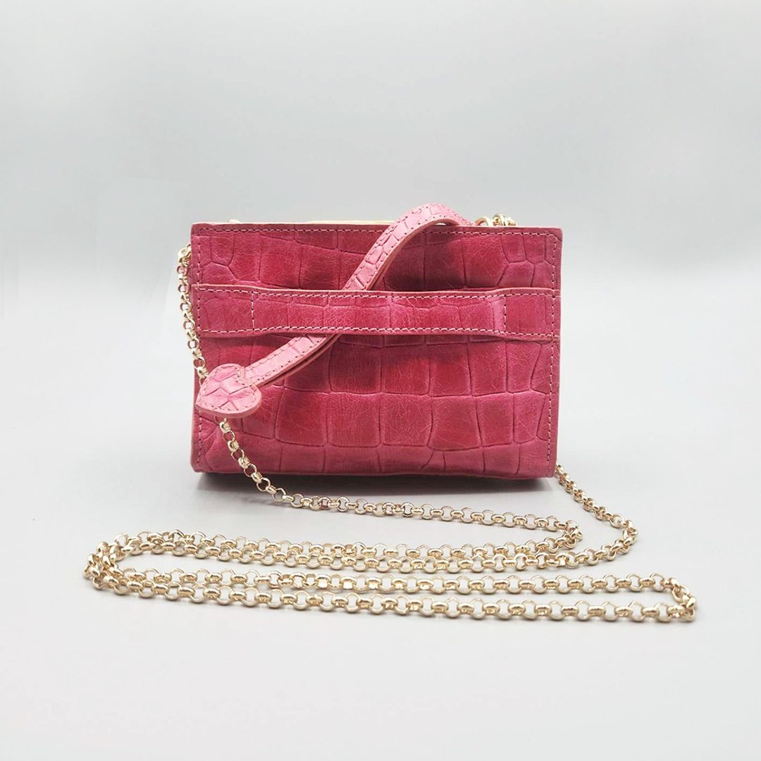 Belen Clutch and Cross-Body Leather Bag - 手拿包 - 真皮 粉红色