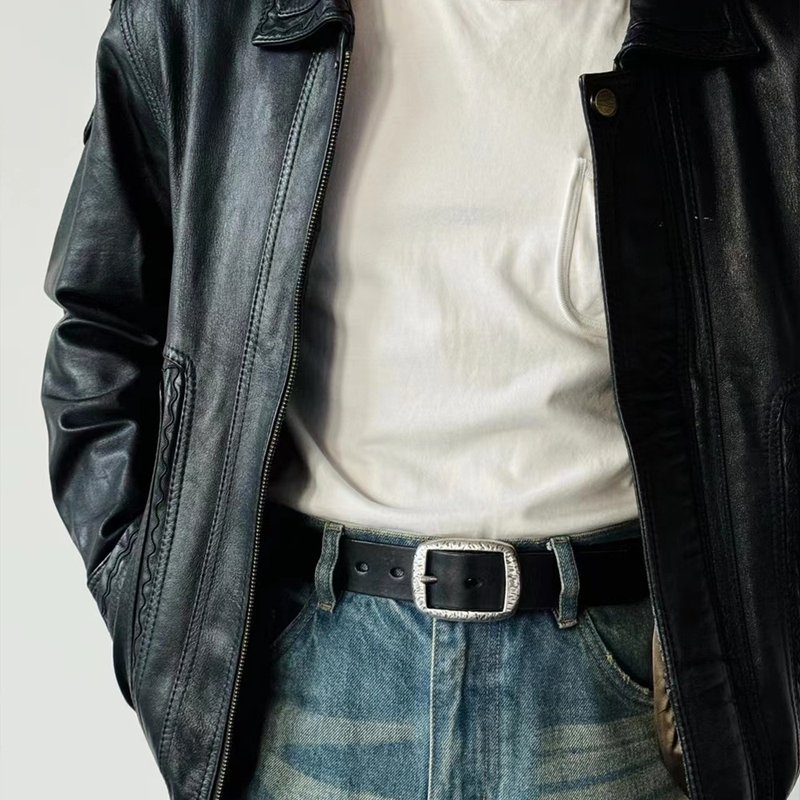 小众手工复古皮带3.0黑色简约软面真皮腰带纯铜扣镀银捶打 - 皮带/腰带 - 真皮 黑色