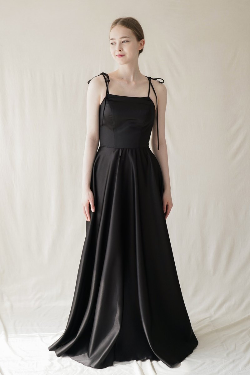 黑色蝴蝶结肩带A字体礼服 - 晚装/礼服 - 聚酯纤维 黑色