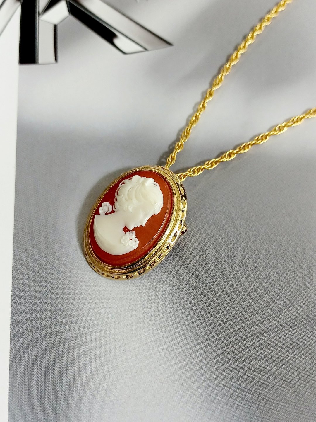 Avintage jewelry 古董CAMEO浮雕仕女胸章 项链 - 胸针 - 其他金属 