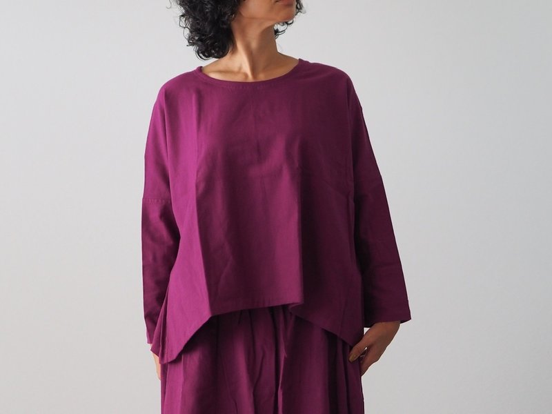蓬松起毛棉，简约长袖上衣／九重葛 - 女装上衣 - 棉．麻 粉红色