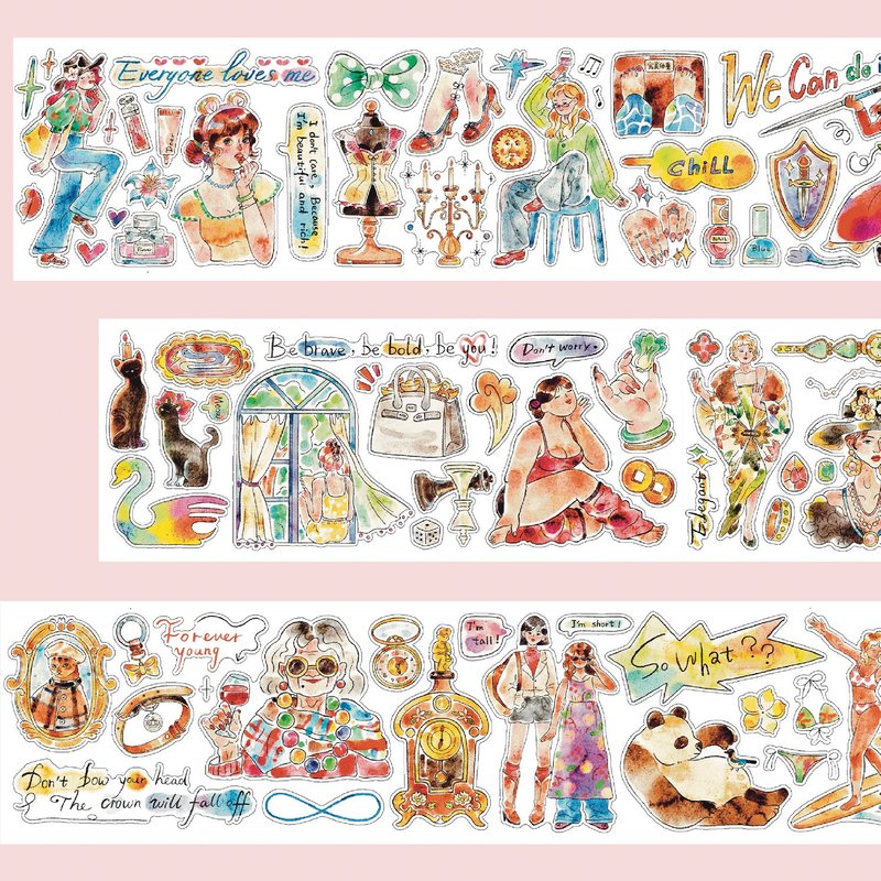 【膠帶】独自美丽 PET 和紙膠帶 5米卷 (kiss-cut) - 纸胶带 - 纸 多色