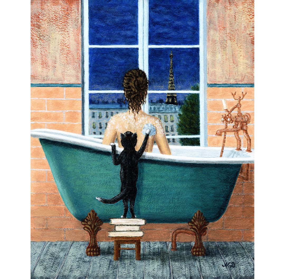 巴黎埃菲尔铁塔原画黑猫裸体女孩艺术巴黎墙画 - 海报/装饰画/版画 - 其他材质 多色