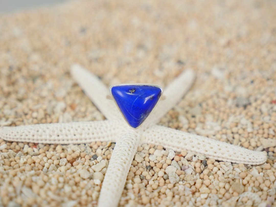 Lapis lazuli triangle Silver ring - 戒指 - 石头 蓝色