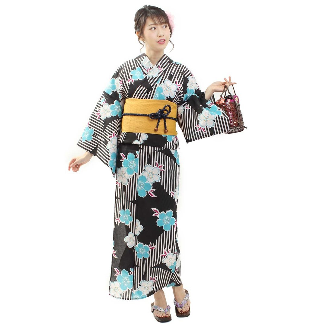 日本 和服 浴衣 女性 浴衣 腰带 2件组 F Size x86-13c yukata - 其他 - 棉．麻 黑色