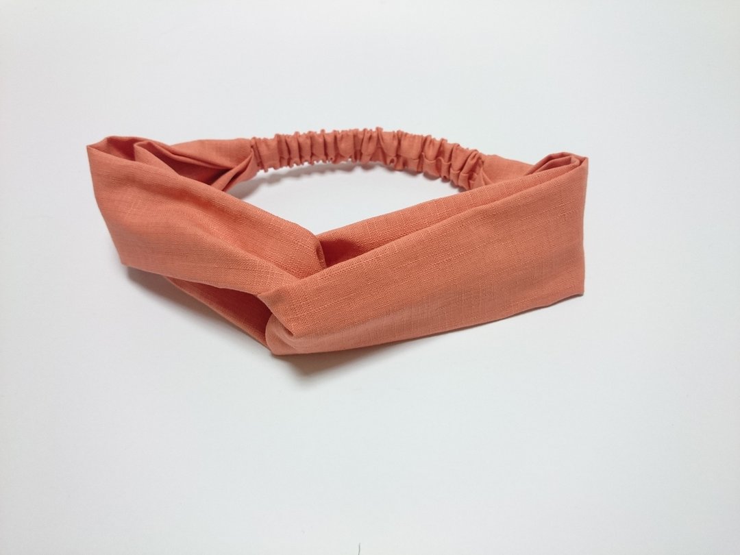 素色粉橘 松紧带 交叉款发带 hairband *SK* - 发带/发箍 - 棉 
