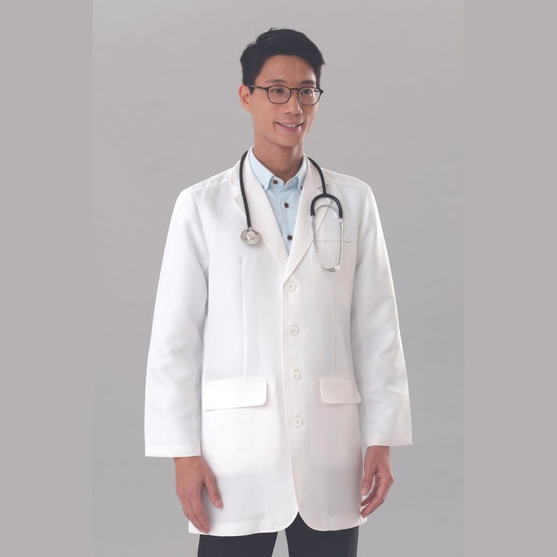 丝质手感抗皱纳米抗菌医疗级制服医生袍中医袍白袍医科 - 男装外套 - 聚酯纤维 白色