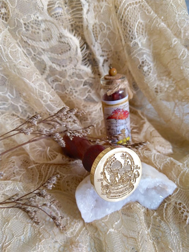 Mr.Bird 蘑菇 玻璃瓶 标本 封蜡章 30mm - 印章/印台 - 其他金属 咖啡色