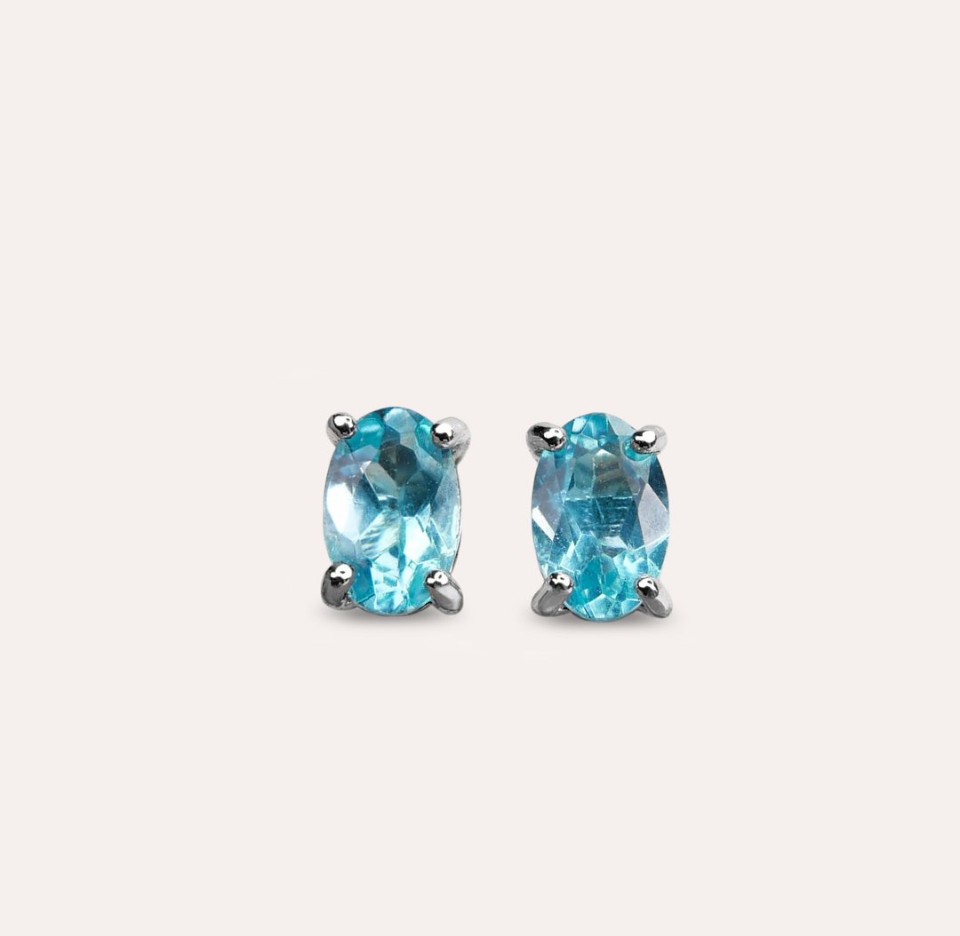 AND 磷灰石 蓝色 椭圆 4*6mm 耳环 经典系列 Oval E 天然宝石 珠 - 耳环/耳夹 - 银 蓝色