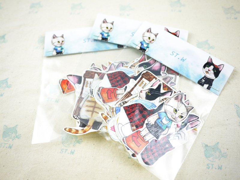 排队喵喵(猫咪)贴纸 - 贴纸 - 纸 黑色