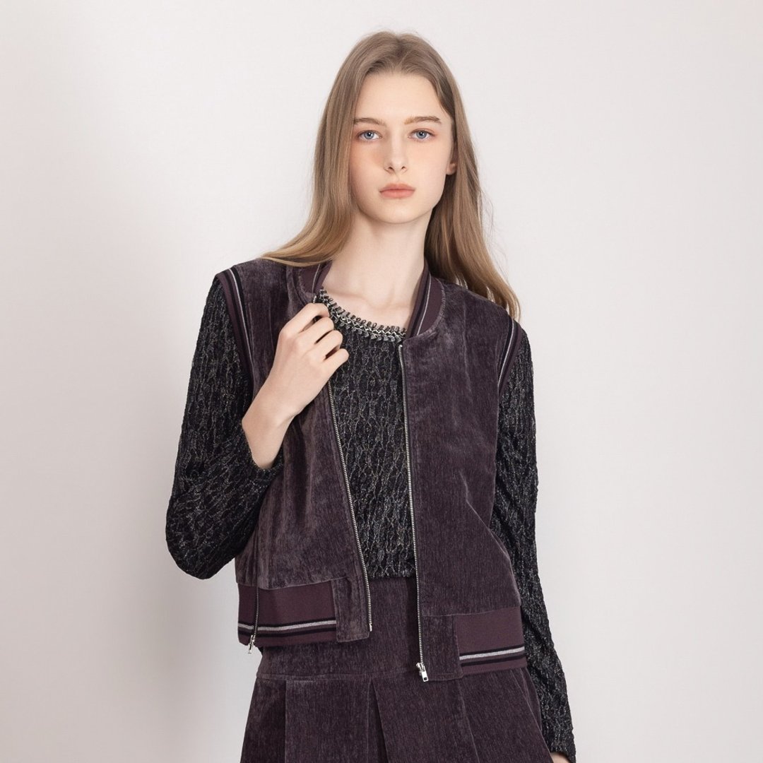 【MEDUSA】层次复古绒感短版背心外套(M-XL) | 女背心 绒布外套 - 女装背心 - 聚酯纤维 灰色