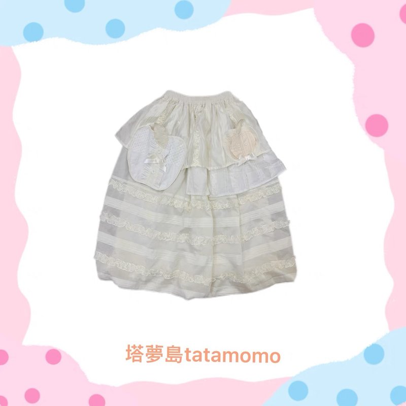 下午茶水果系列不规则拼接苹果半裙 - 裙子 - 棉．麻 白色