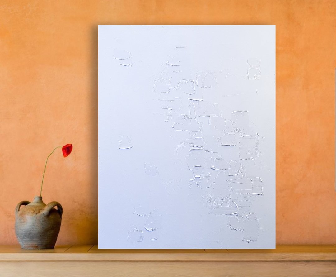 New York Painting White Abstract Original Art Cityscape Artwork Fairy Tale Town - 海报/装饰画/版画 - 其他材质 白色