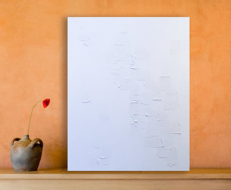 New York Painting White Abstract Original Art Cityscape Artwork Fairy Tale Town - 海报/装饰画/版画 - 其他材质 白色