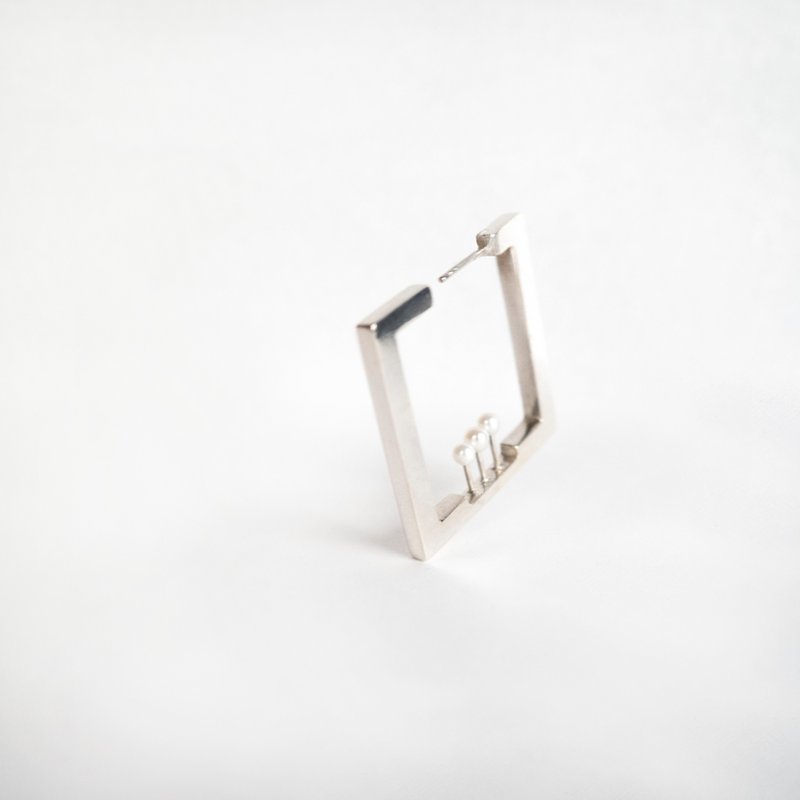 Ambos - 玛雅千柱群 耳环 Mayan Thousand Columns earring(亮银) - 耳环/耳夹 - 珍珠 银色