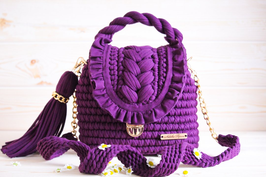 Crossbody bags for women Satchel purse Crochet Crossbody bag - 手提包/手提袋 - 棉 紫色
