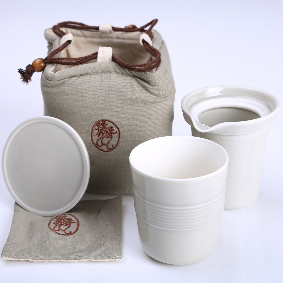 品茶趣布包随行茶组(250ml) - 茶具/茶杯 - 陶 白色
