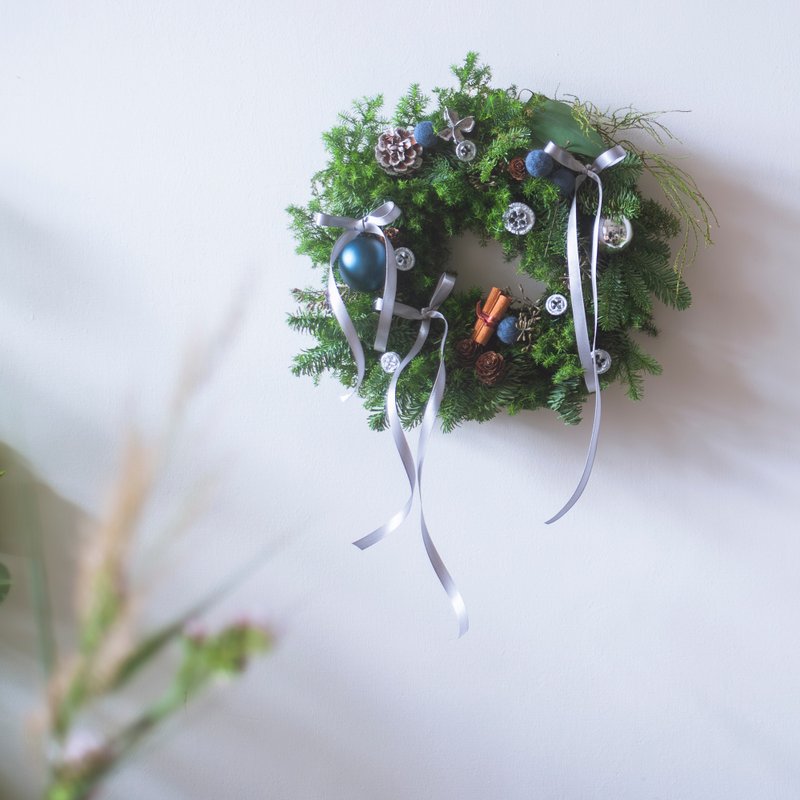 Lazy Blue 蓝蓝散散圣诞花圈 | 交换礼物 | 圣诞节礼物 - 干燥花/捧花 - 植物．花 蓝色