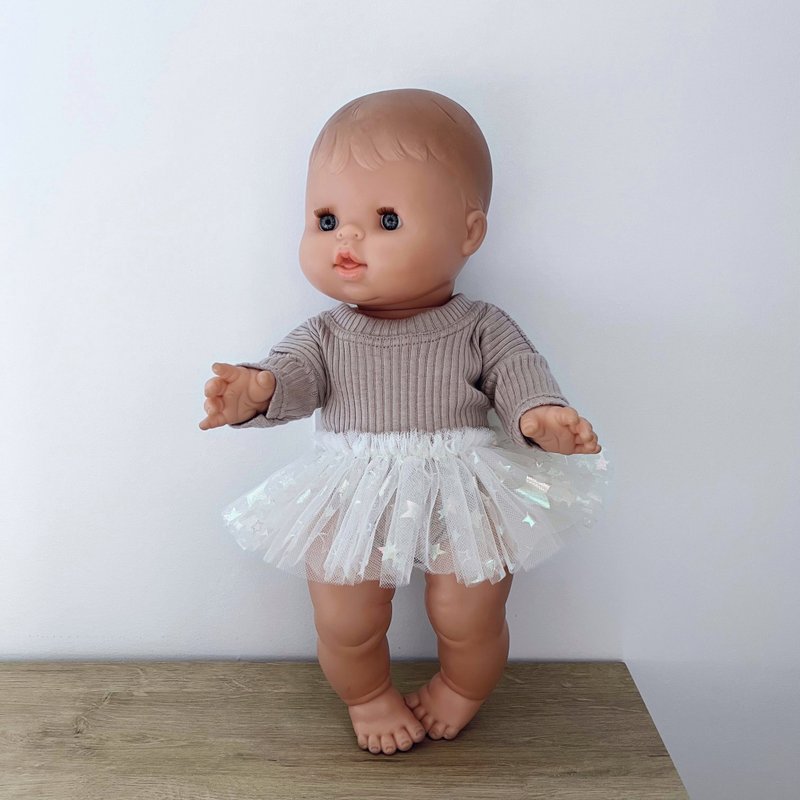 Bodysuit with tutu ski for Minikane 13 inch Miniland 38 cm, Minikane 34 cm dolls - 玩具/玩偶 - 环保材料 银色