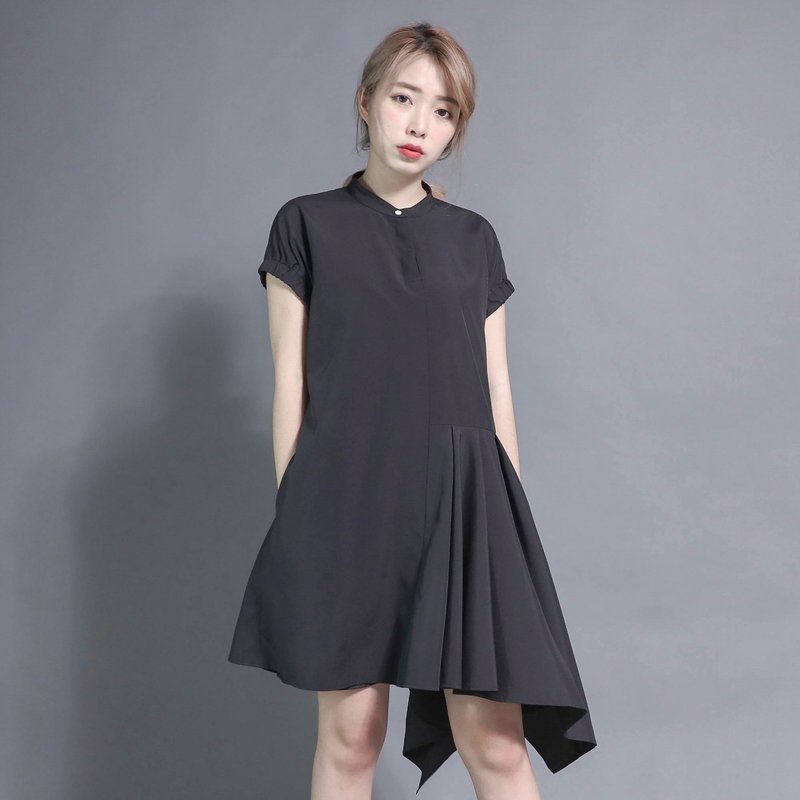 Voyager 航海家不对称波浪洋装_7SF015_黑 - 洋装/连衣裙 - 棉．麻 黑色