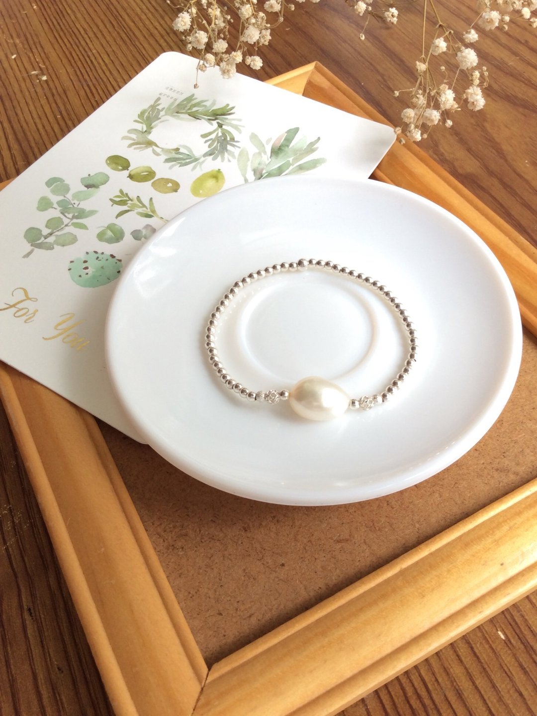 Ops Pearl Silver Bead -珍珠/弹性/银珠/925纯银/限定/手链/生日/典雅 - 手链/手环 - 其他金属 银色