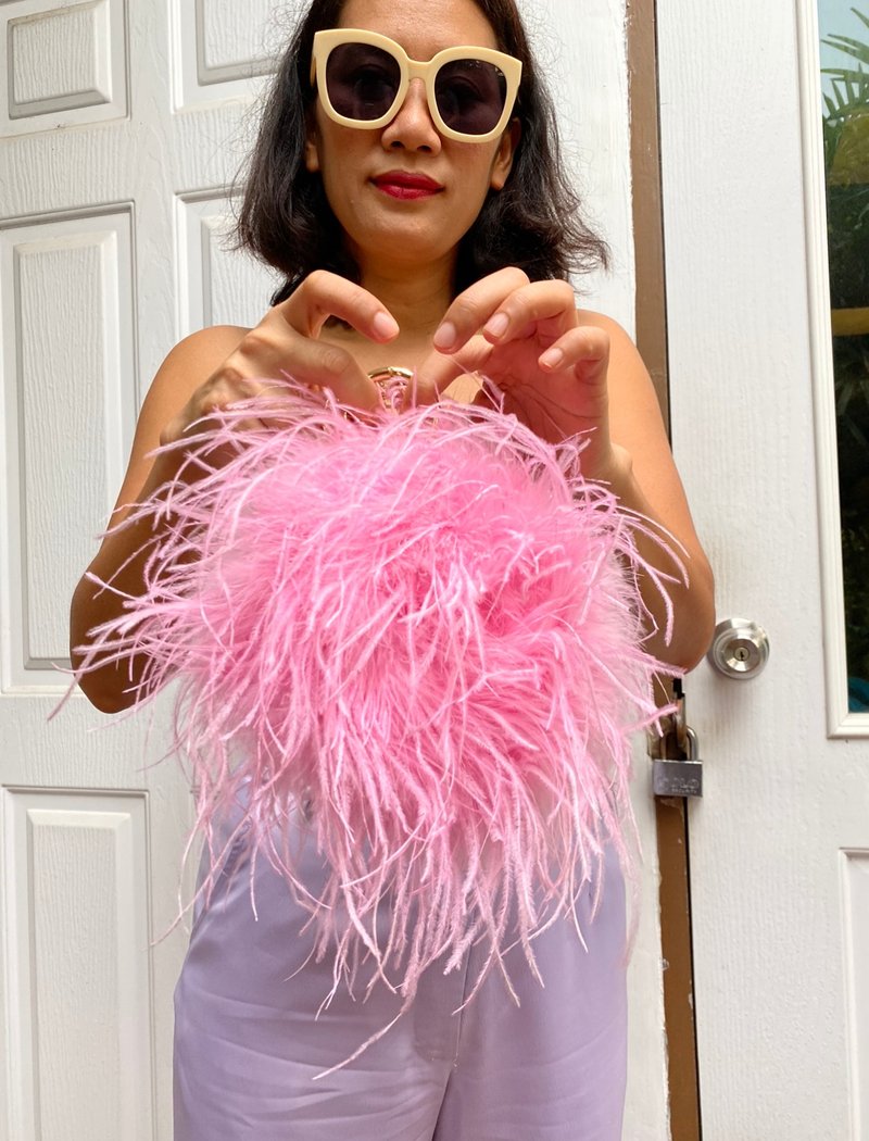 Ray sweet pink feathers mini bag for cocktail party - 手提包/手提袋 - 羽绒 粉红色
