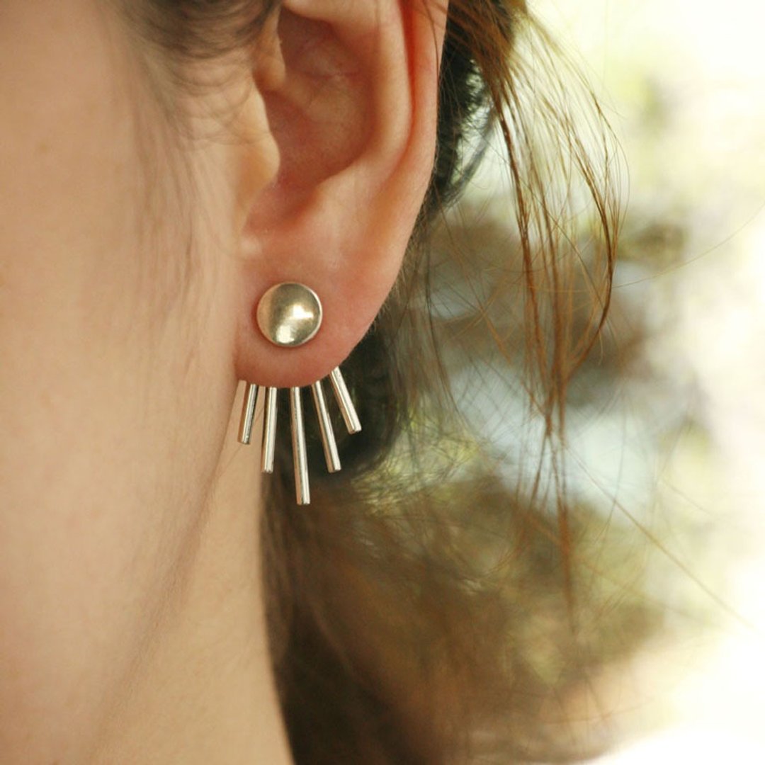 minimal Earring Jackets Geometric Studs Handmade Sterling Silver Simple Deep耳環 - 耳环/耳夹 - 纯银 银色