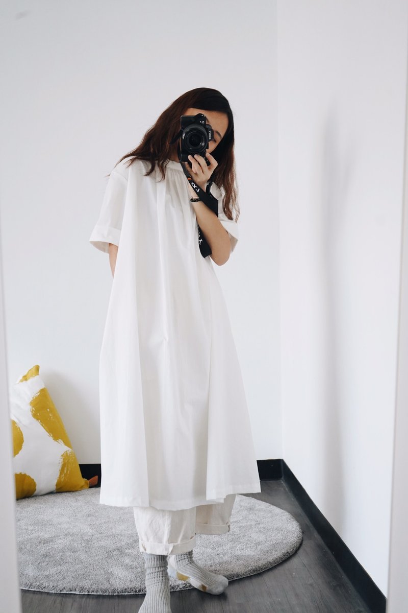 企领前后两穿连衣裙-白色 - 洋装/连衣裙 - 棉．麻 白色