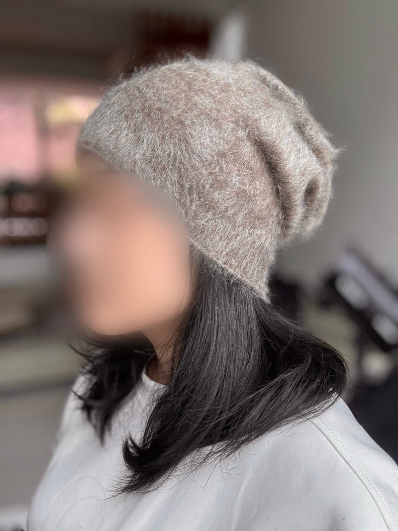 /预购/驼色纯氂牛毛拉绒堆堆帽/轻暖造型长冷帽/100%细软氂牛绒 - 帽子 - 羊毛 卡其色