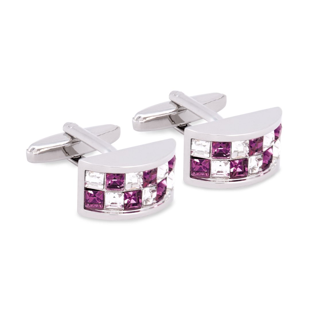 Purple and clear D shaped Crystal cufflinks - 袖扣 - 其他材质 紫色