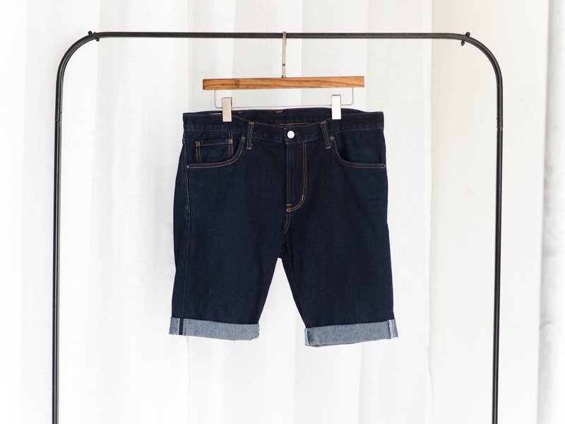 edwin 503 / W32 鲸豚暗夜蓝 丹宁古董牛仔短裤 自改古着 vintage - 男士短裤 - 棉．麻 蓝色