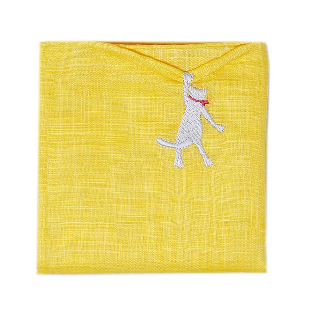 HIKKOMI 猫 黄色 手帕 41×41cm 棉50% 麻50% 日本制 礼品 - 手帕/方巾 - 棉 黄色