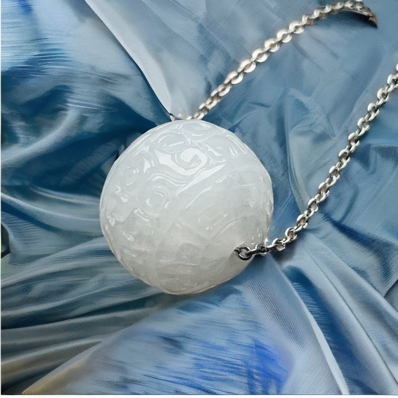 冰糯种翡翠雕花路路通项链 | 天然缅甸玉翡翠A货 | 送礼 - 项链 - 玉石 白色