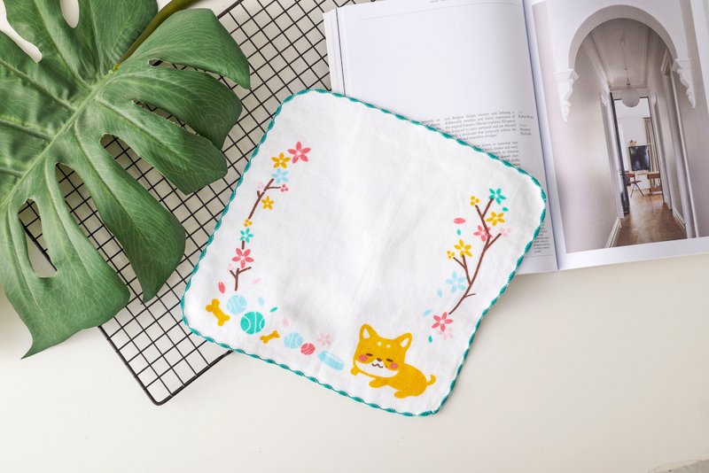 纯棉100% MIT设计制造::童趣小方巾/手帕(春眠柴柴) - 手帕/方巾 - 棉．麻 橘色