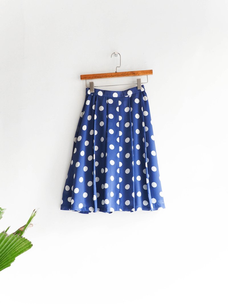 河水山 - 靛蓝恋恋洋流点点春季 丝质古董伞裙 日本高校生 古着 dress vintage - 裙子 - 丝．绢 蓝色