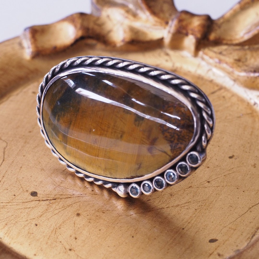 大颗虎眼石 蓝宝石 手工鸡尾酒戒 戒指  Handmade Cocktail ring - 戒指 - 半宝石 