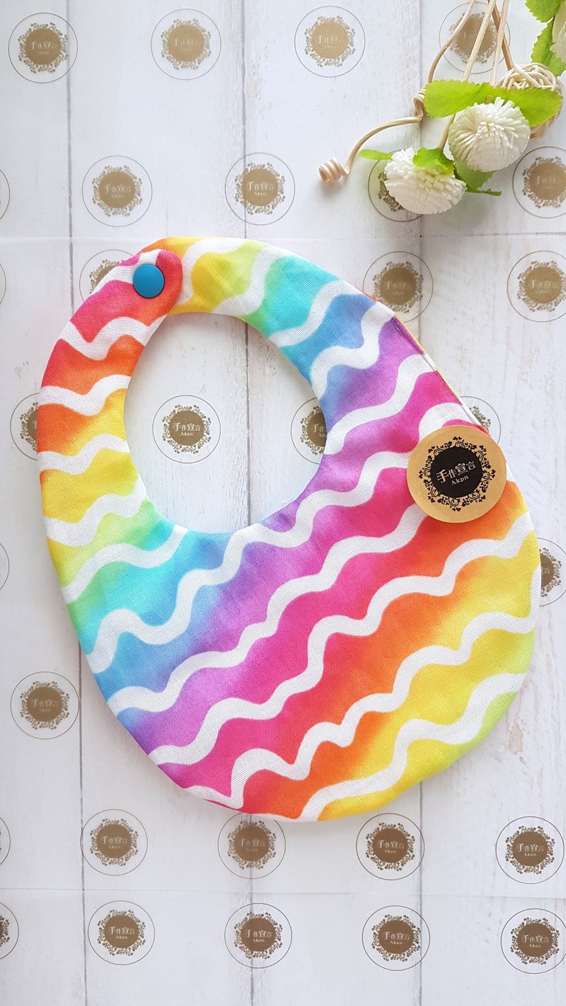 (渐层A)八重纱100%cotton双面蛋型围兜 - 围嘴/口水巾 - 棉．麻 多色