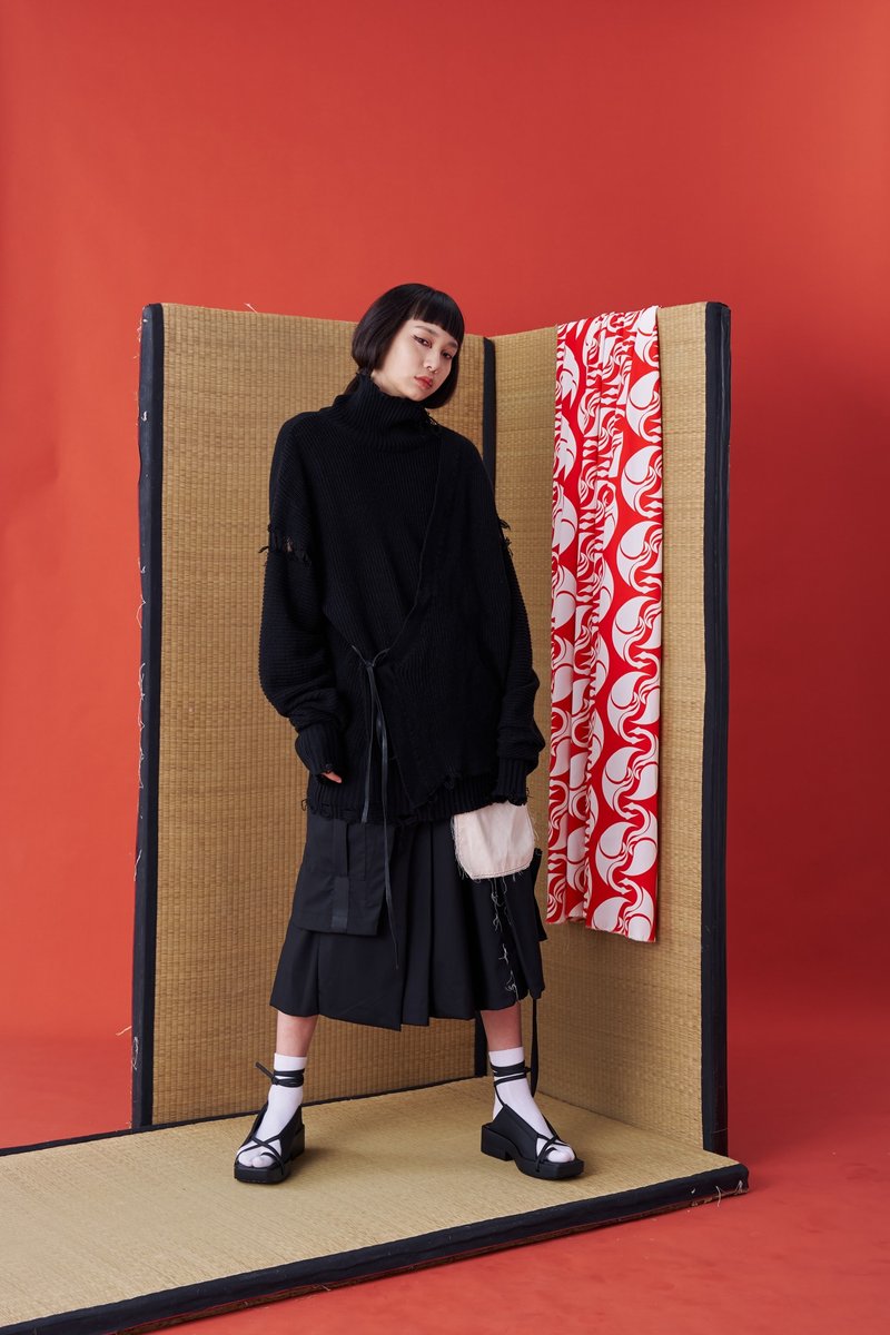 毛衣/绑带/假门襟/解构毛衣/24AW-INF - 女装针织衫/毛衣 - 压克力 黑色