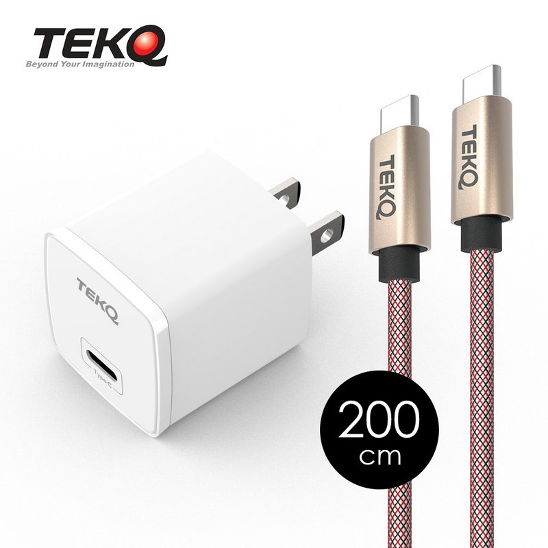 【TEKQ】20W USB-C PD 快速充电器+TEKQ USB-C 快充传输线-200cm - 充电宝/传输线 - 其他材质 白色