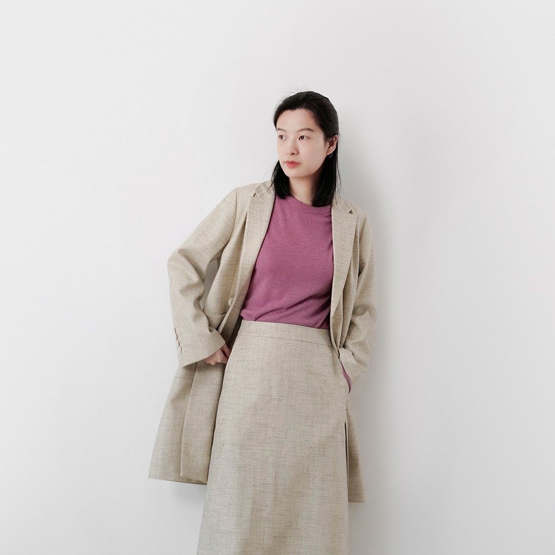 板栗研衣所 | Gamine 奶油蘑菇白杂纹精纺毛麻平驳领休闲风衣外套 - 女装西装外套/风衣 - 羊毛 
