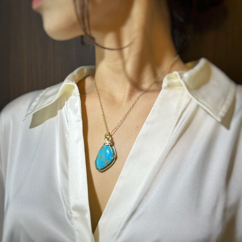 绿松石 14Kgf 绕线项链 - 项链 - 石头 蓝色