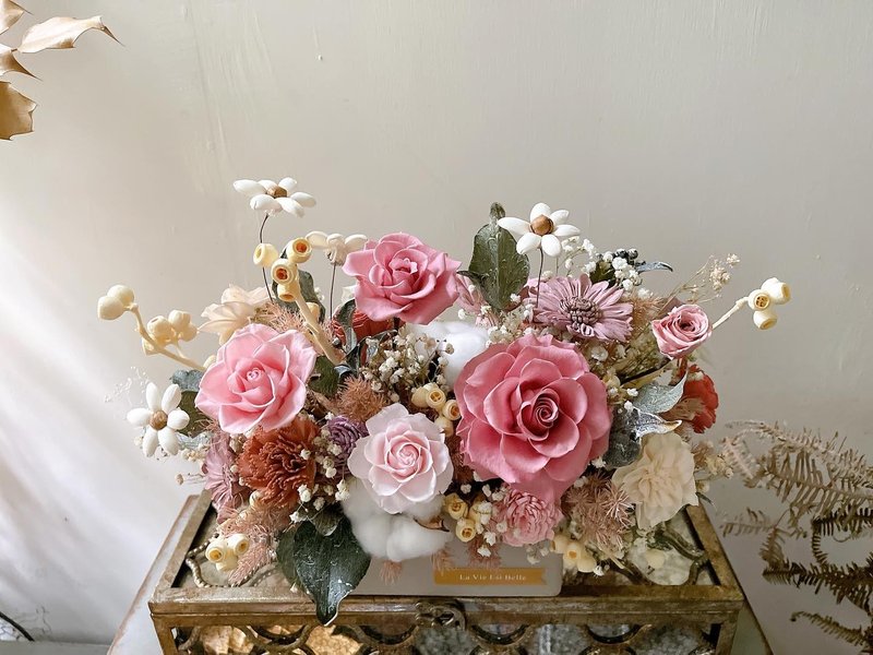 干燥玫瑰色系 大盆花 永生花 入厝 开幕花礼 居家品味布置 - 干燥花/捧花 - 植物．花 粉红色
