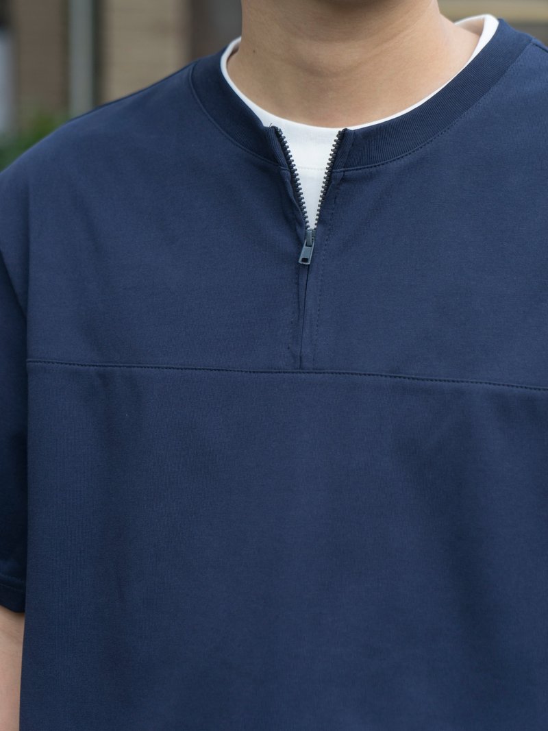 T-shirt 两色半拉链圆领假两件短袖T恤 基础款纯色百搭合身 - 男装上衣/T 恤 - 棉．麻 