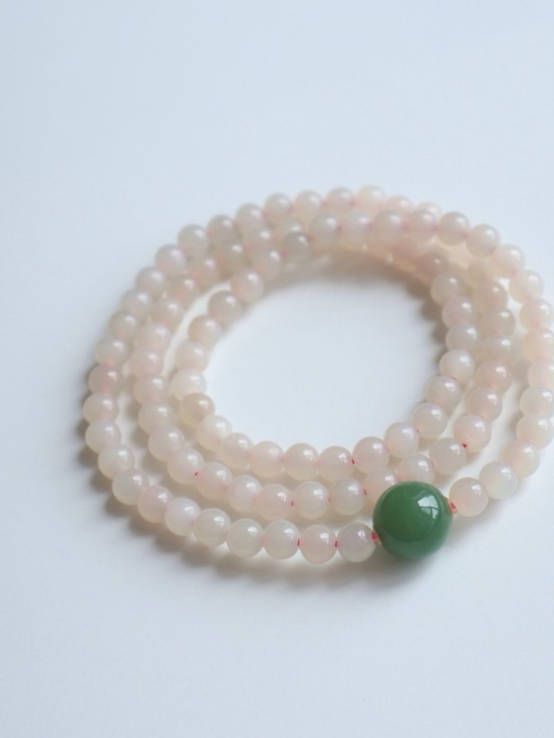 6mm 天然和阗玉/和田玉 - 青海藕粉玉 碧玉设计多圈手串项链 m - 手链/手环 - 宝石 粉红色