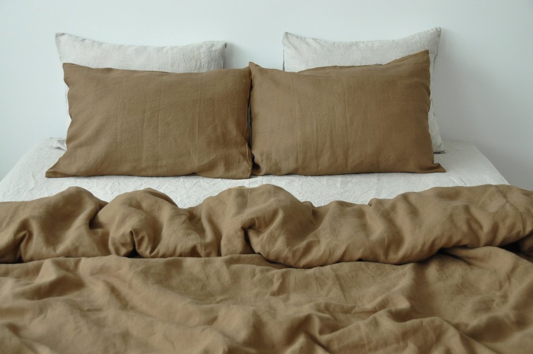 Taupe linen pillowcase / Brown pillow cover / Euro, American, Taiwan size - 寝具 - 亚麻 咖啡色
