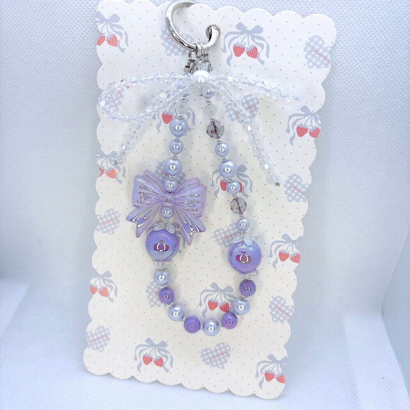 Rom828串珠手机链-紫色蝴蝶结 - 吊饰 - 其他材质 