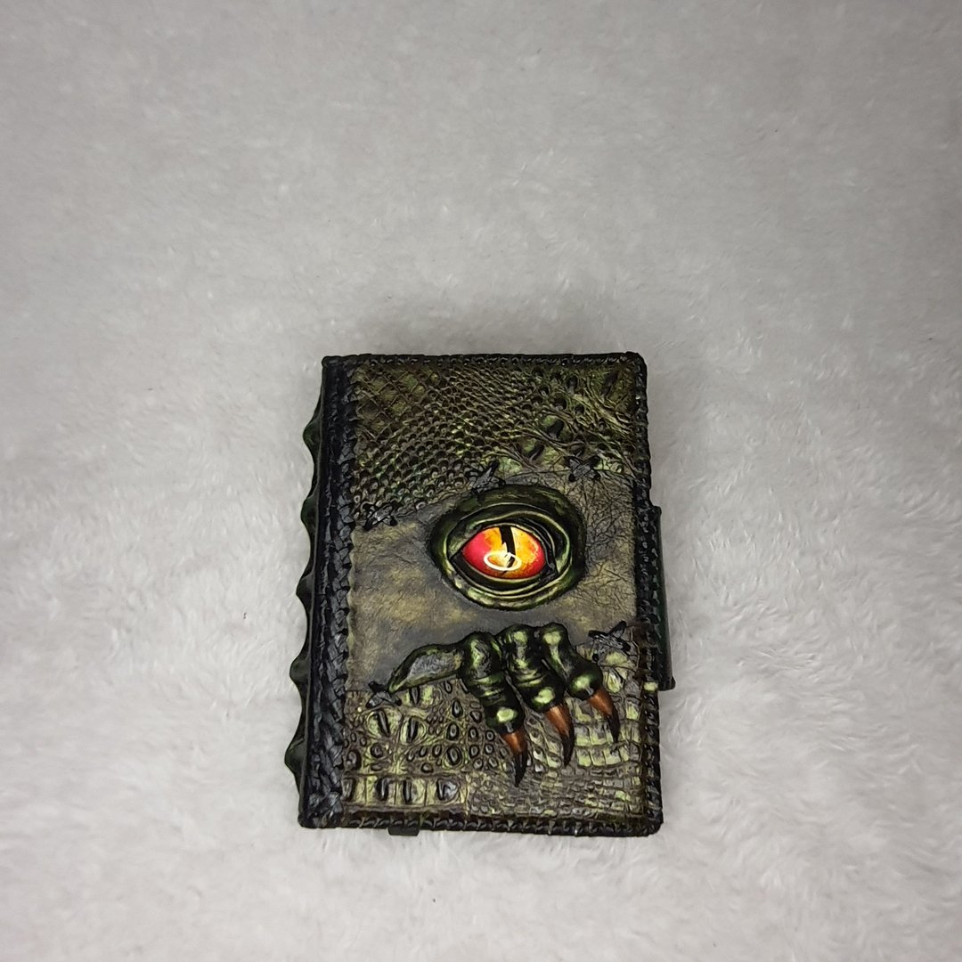 3D 龙纹皮革书,龙与地下城书,魔法书,龙之眼,礼物,仪式 - 笔记本/手帐 - 真皮 绿色
